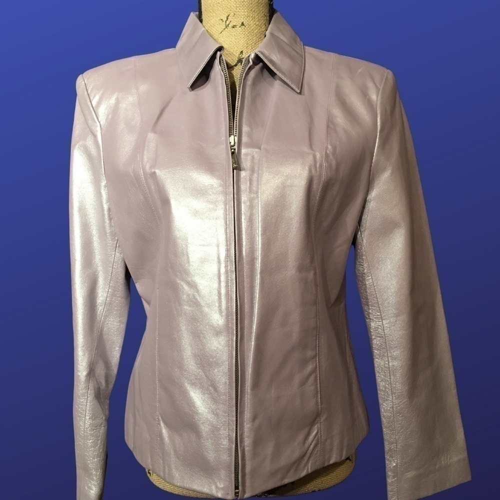 ADLER COLLECTION Pearlized Finish Lavender LEATHER JACKET, NWOT, Women’s Size L